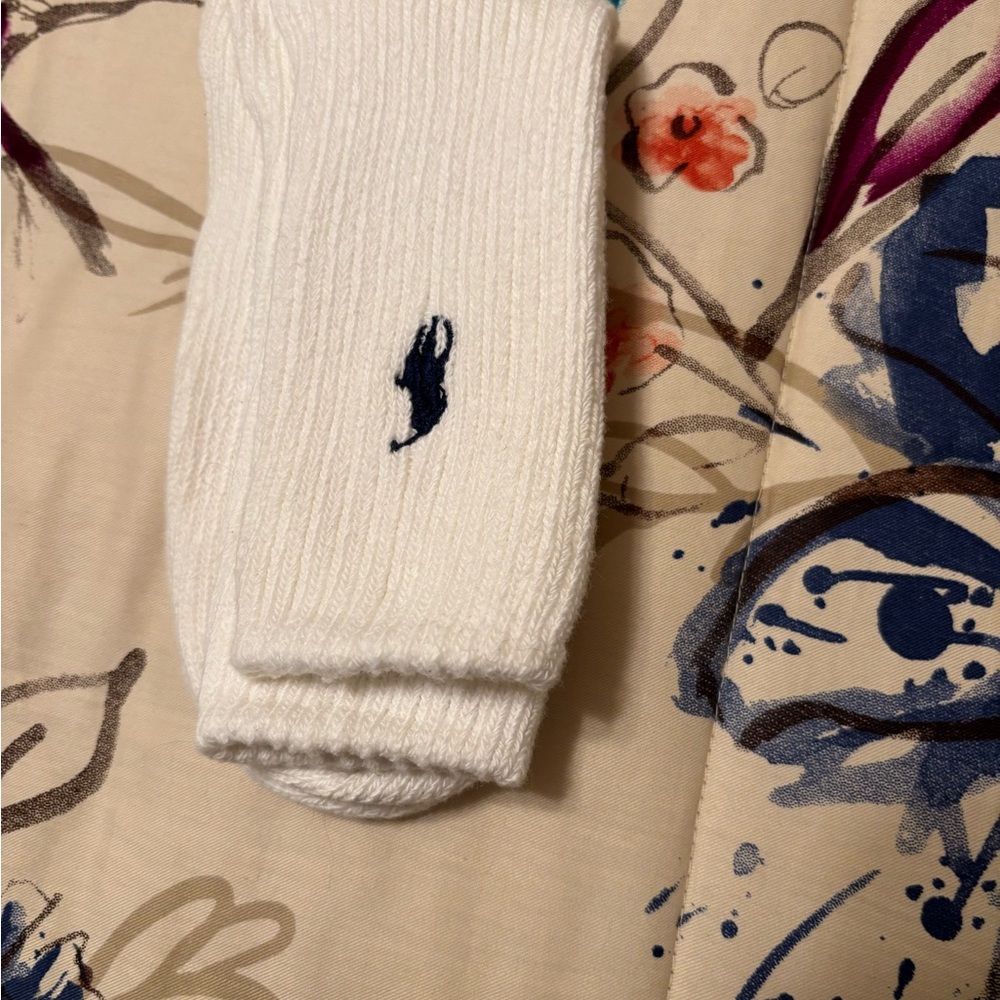 Ralph Lauren White Crew Socks with Navy Polo Emblem